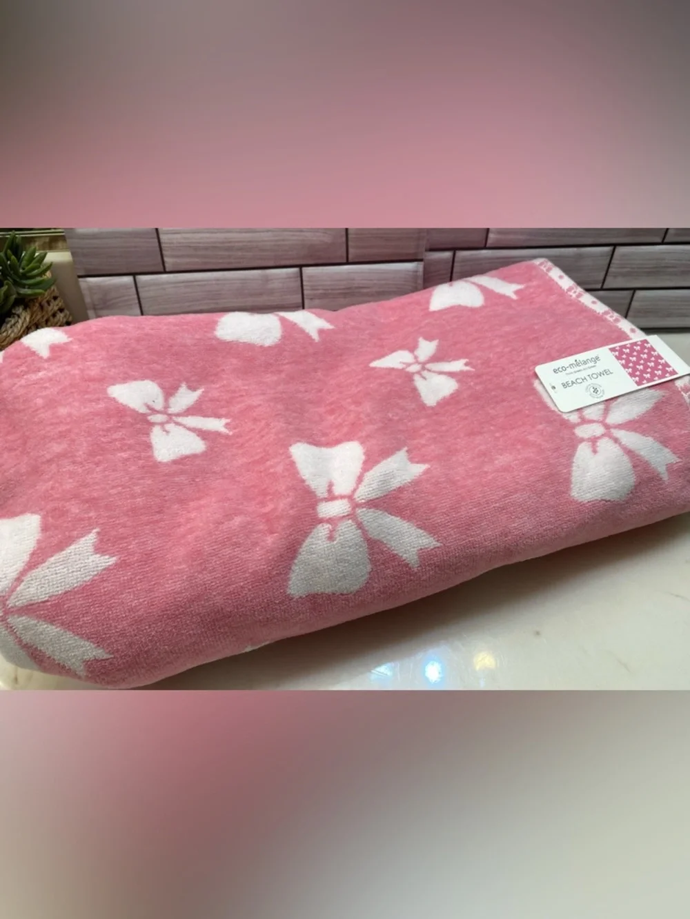 Eco melange ❤️Bow Cotton reversible Over Sized Beach Towel - Pink NWT